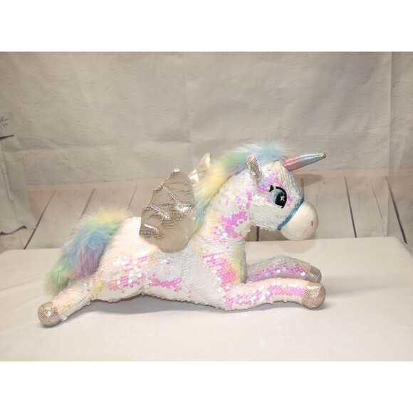 Plush Flying Rainbow Unicorn Soft Toy with Sequins Medium Sized - Picture 1 of 5